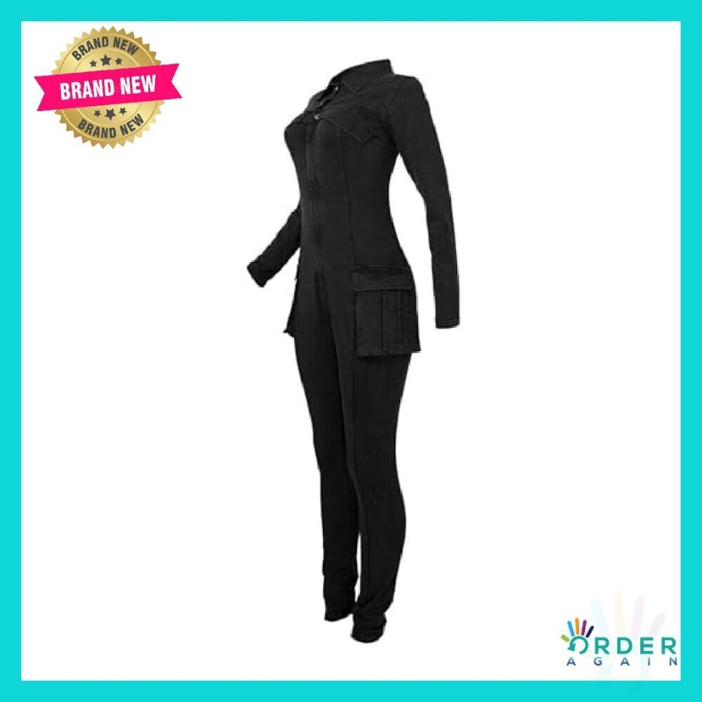Women's Jumpsuit Long Sleeve V Neck Bodycon Two Piece Set Chic Minimal - Picture 5 of 7